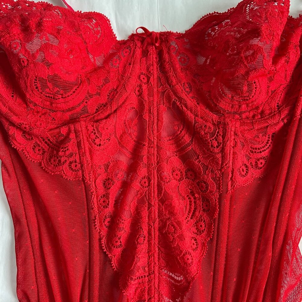 Sexy red lace Bustier corset with garters~Size 34 Small
